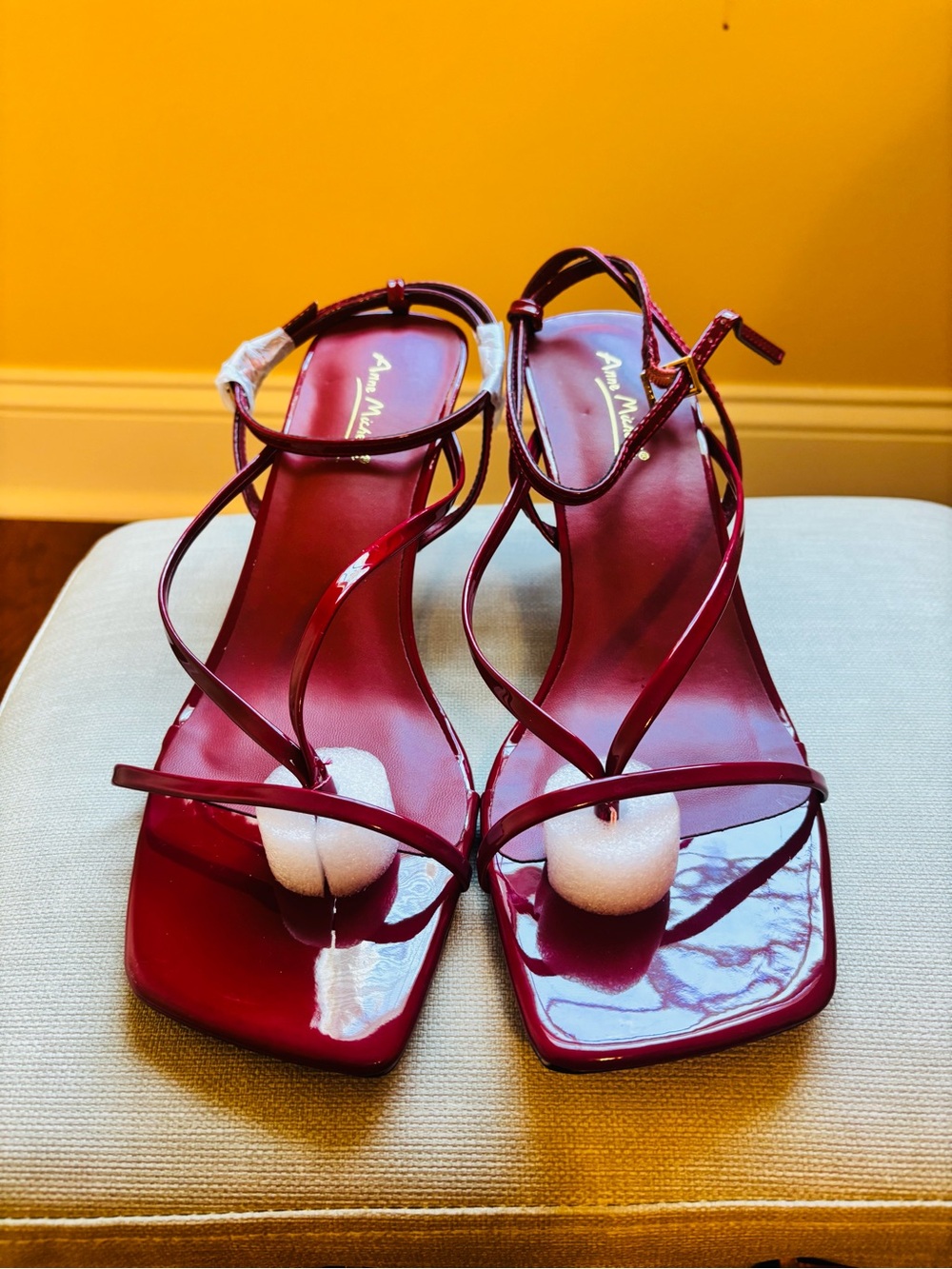 Anne Marie Burgundy Patent Strappy Sandals